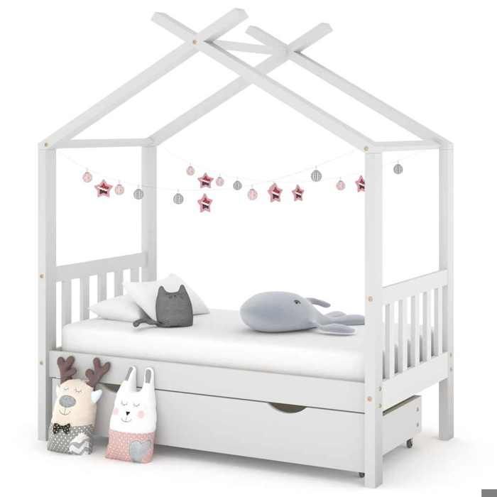 vidaXL Cadre de lit enfant avec tiroir blanc pin massif 70x140 cm 322148