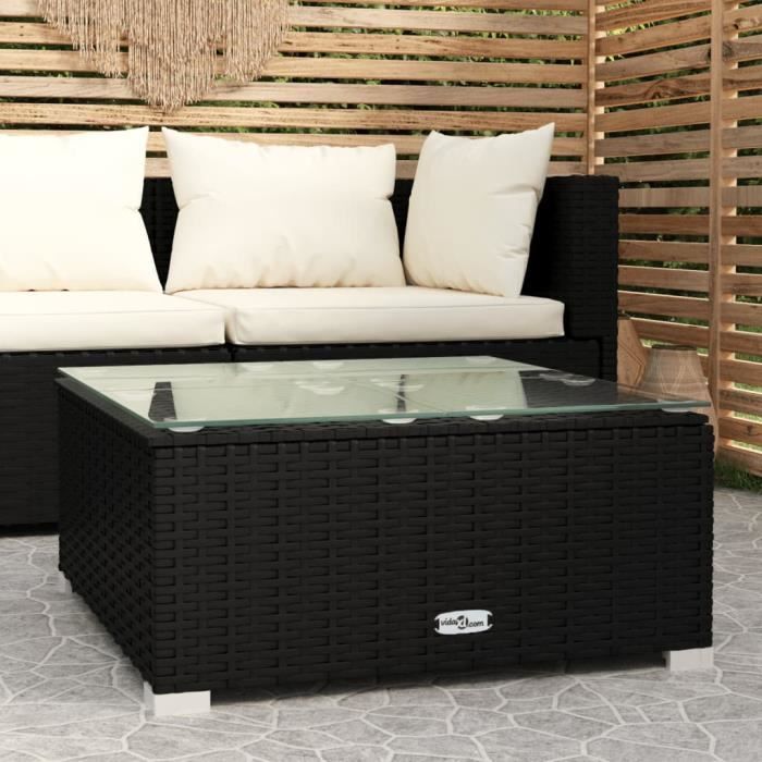 VidaXL Table de basse de jardin Noir 60x60x30 cm Résine tressée verre Cdiscount Jardin