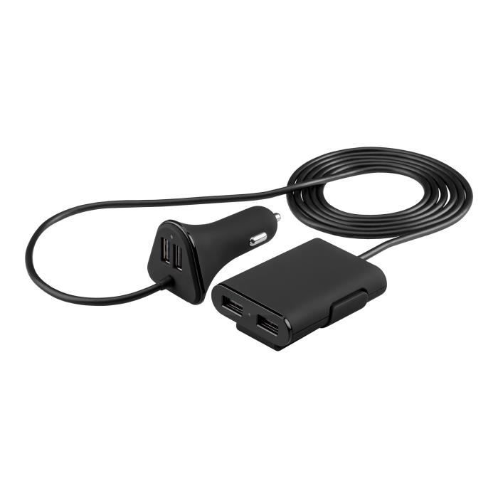  Adaptateur allume-cigare - goobay - 9.6 A - 4 connecteurs USB - Noir 