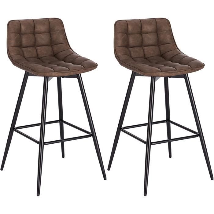 WOLTU Lot de 2 Tabourets de bar avec repose-pieds Tabourets bar-bistro Siège en similicuir Pieds en métal Brun