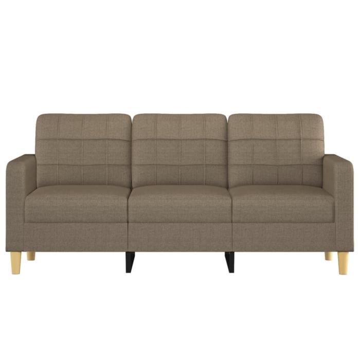 Canapé 3 Places Tissu Taupe 180cm - Polyester - Dimensions 198x77x80cm - Confort Assise
