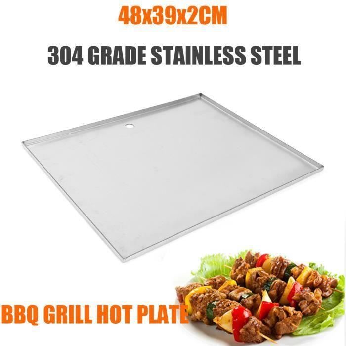 Plancha Acier Inoxydable 40x30cm Pour Barbecue Gaz & Charbon - Avec Brosse Et Spatule