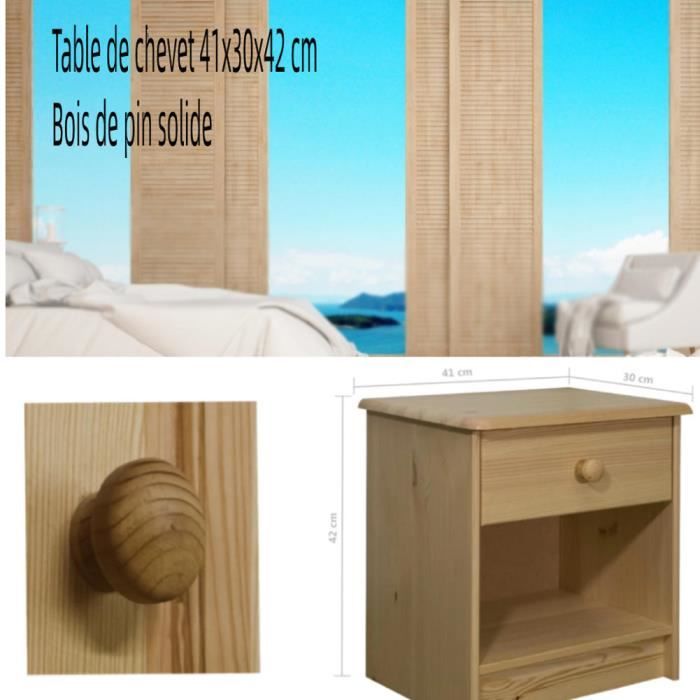 Table De Chevet Tilly En Pin Massif - 50x46x35 Cm - 1 Tiroir + 1 Étagère - Finition Laquée - Style Moderne