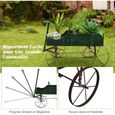 GOPLUS Jardinière Forme Brouette Chariot Décoratif en Bois avec 2 Bac de Plantation pour Jardinière,Jusqu’à 15kg,35×62,5×60cm Vert-1