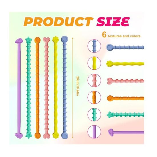 Lot De 6 Bâtons Sensoriels Antistress En Silicone – Textures Variées, Noyau Alu, TDAH, Autisme