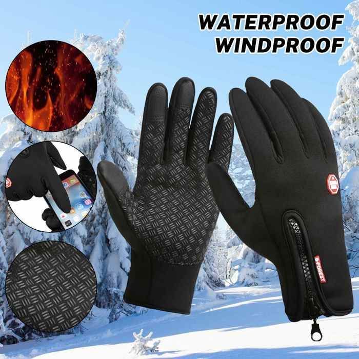 Gants De Moto,Gants D'hiver Chaud Écran Tactile Homme,Gants De Cyclisme Vélo En Cuir Antidérapants,Coupe-Vent,pour Randonnée,Ski,M - Auto