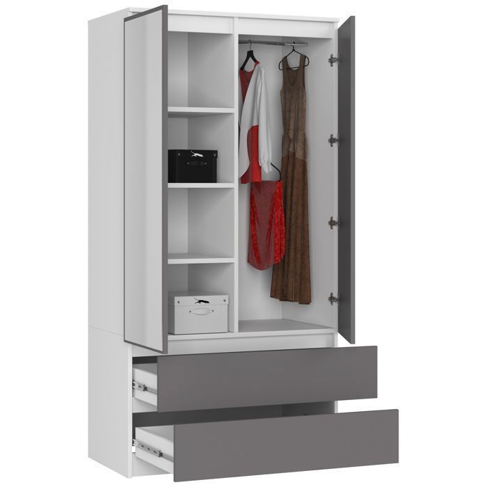 BDW Commode avec miroir, 90x180x50 cm, 2 tiroirs, 4 étagères | Idéal pour UNE chambre à coucher, couloir, chambre d'enfant ou bureau | Porte-vêtements, portemanteau (Anthracite/Chêne Artisan