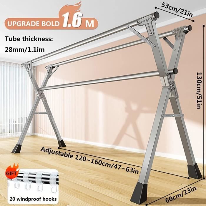 Étendoir à Linge Murale Nikou 4 Lignes | Rétractable 3.2m - Blanc - Pour Intérieur