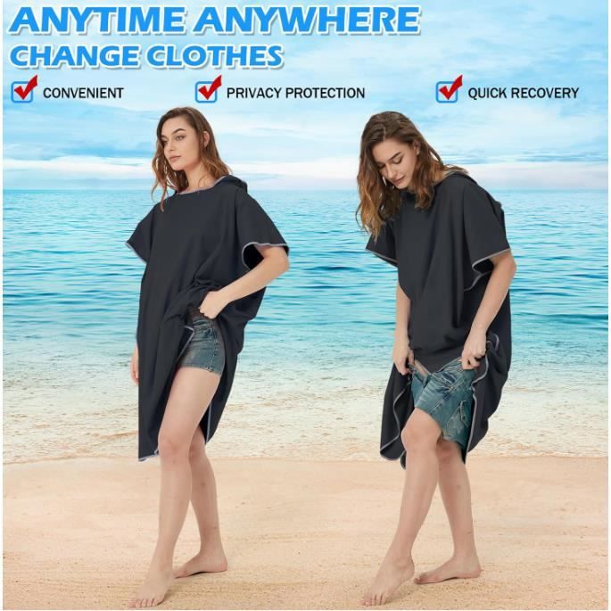 Surwin Poncho De Bain Avec Capuche Microfibre - Serviette Poncho Surf Plage Pour Homme Femme