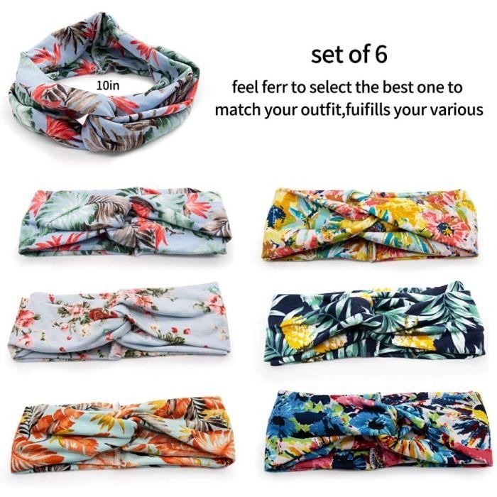 ChangM Bandeaux Boho Fleur Bandeau cheveux Yoga Coton foulard tissu  serre-tête pour femmes (pack de 6)