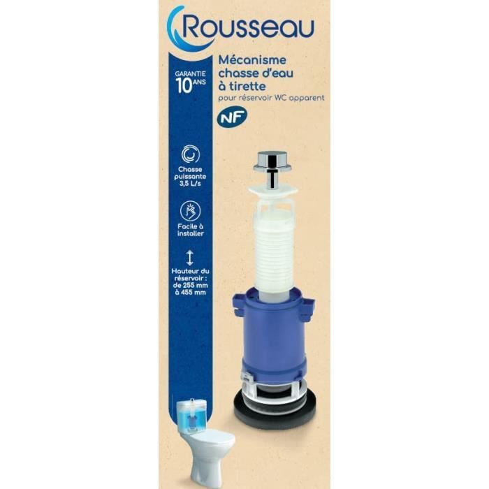 Mécanisme Chasse D'Eau à Tirette Edouard Rousseau - Débit 3,5L/s - NF - Pour Réservoir 255-455mm