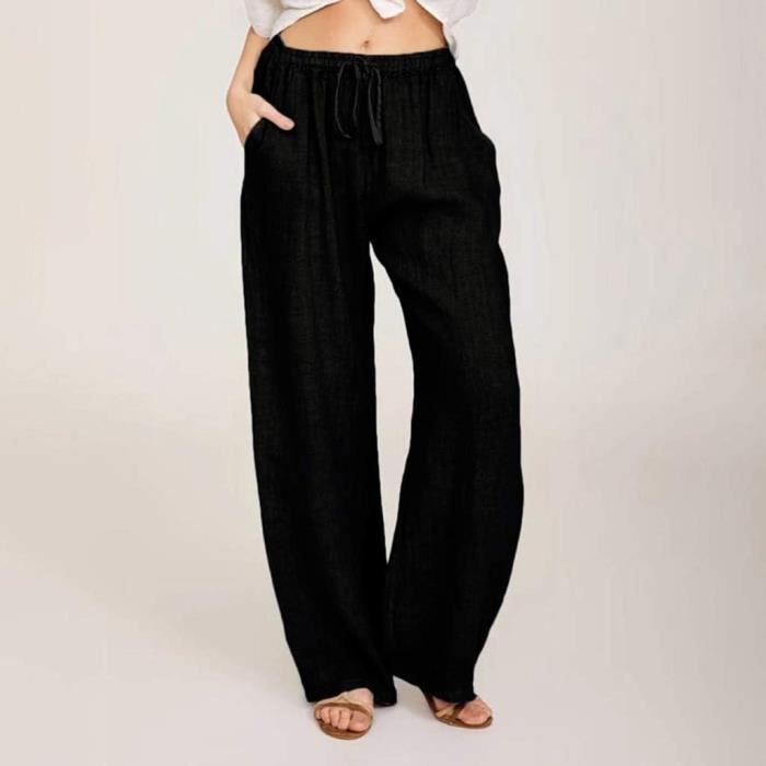 Pantalon Fluide Femme Ete Pantalon Lin Femme Ete Chic et Elegant Pantalon Large Femme Taille Elastique Chic Et Elegant Blue Black Blue black Cdiscount Pret a Porter