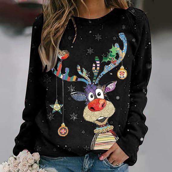 Sweat Noel Femme Pull Noel Rigolo Drole Pull De Noel Femmes Pull Noel Famille Noel Sweat Polaire Femme Hiver Chaud Sweatshirt Noir