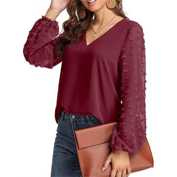 Femme Chemisier l gant Manches Longues Pois En Mousseline De Soie