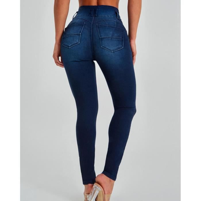 Jean extensible femme taille haute top