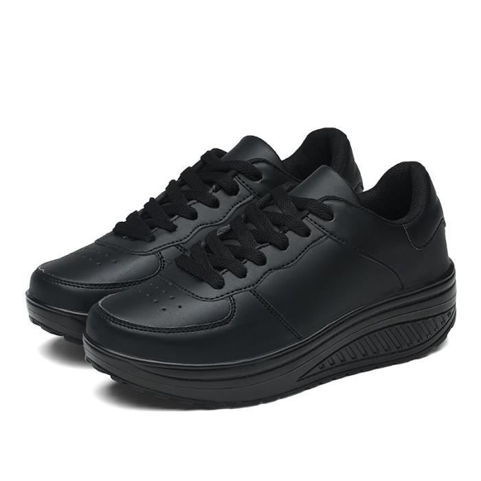 Baskets Femme Sneakers Mi saison Chaussure de Sport Exterieur Noir INSFITY Plat Lacets Noir Cdiscount Chaussures