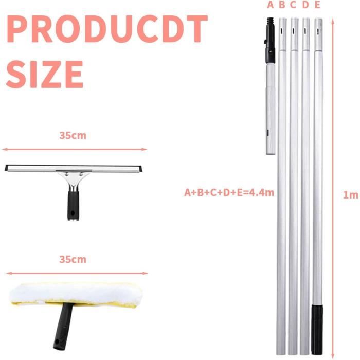 Kit Raclette Vitres Télescopique Romon – Manche Jusqu’à 136 Cm, Avec Chiffons Microfibres, Pour Fenêtres, Voiture Et Sols !