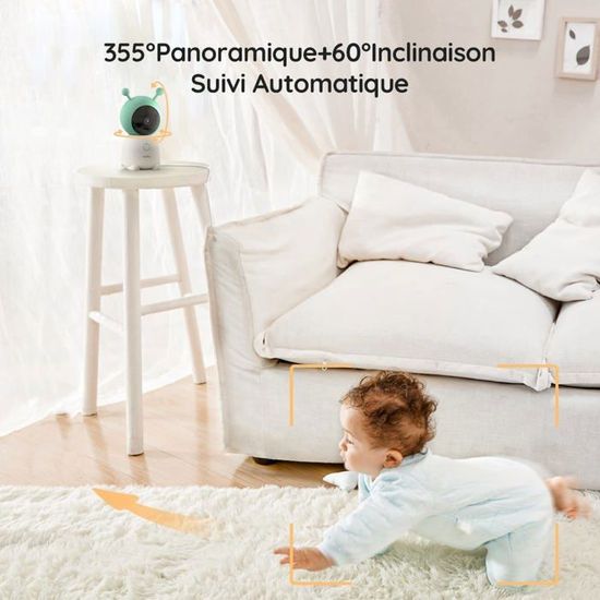 BOIFUN 2K 5 Baby Monitor WiFi Babyphone Vidéo Surveillance Camera Bebe  avec App Control Vision Nocturne
