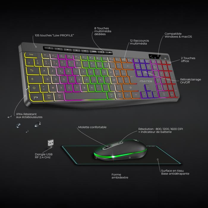 Clavier sans fil - R-TYPE - AZERTY - Compatible Windows et Mac - 10 ...