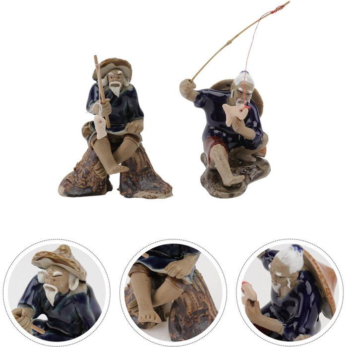 2 X Mini Figurines de pêcheur en céramique, Boudman Chinois de pêcheur, Statue de Jardin, Décoration pour Aquarium, C - Jardin 2 X Mini Figurines de pêcheur en céramique, Boudman Chinois de pêcheur, Statue de Jardin, Décoration pour Aquarium, C - Jardin