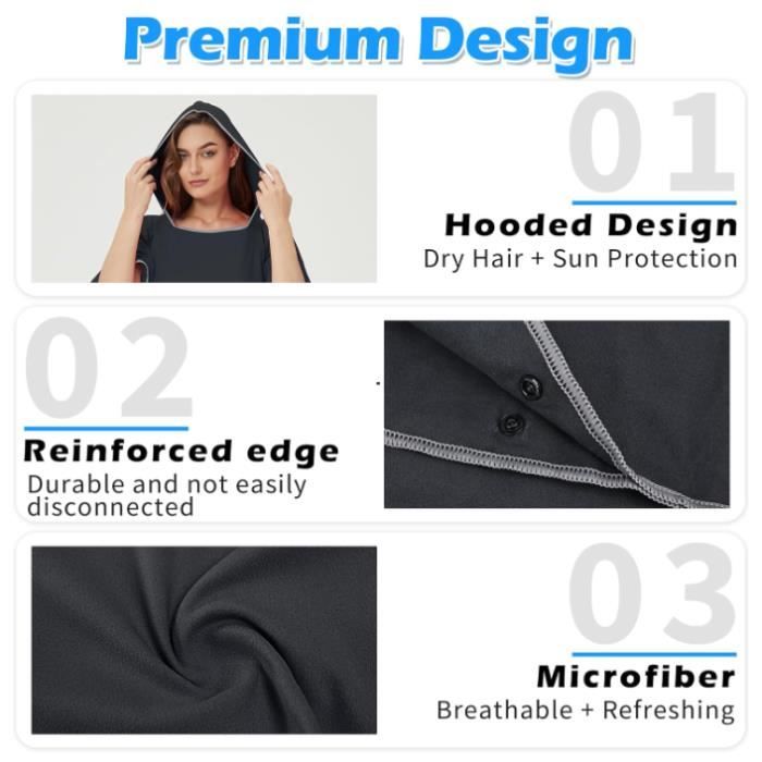 Proumhang Serviette De Plage à Capuche Pour Adulte - Peignoir à Langer - Poncho - Couverture Pour La Plage, Le Surf, La Natation, Le Bain - Mode Changement 6 - 75 X