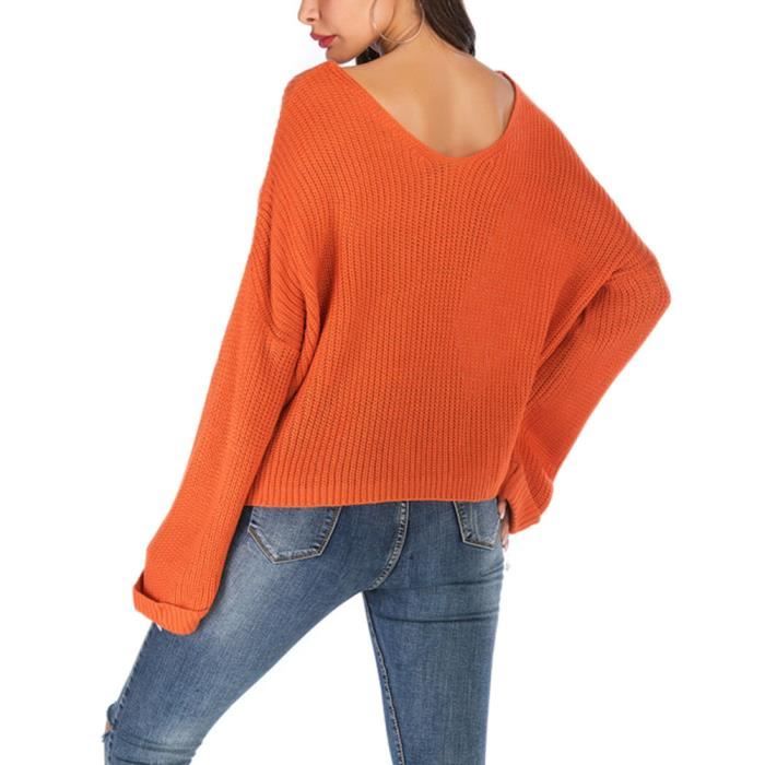 Pull col v orange femme on sale