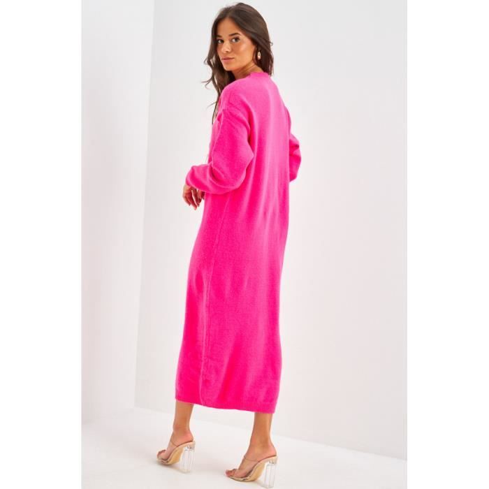 Robe pull ample et longue fuchsia decollete V Rose Cdiscount Pret a Porter