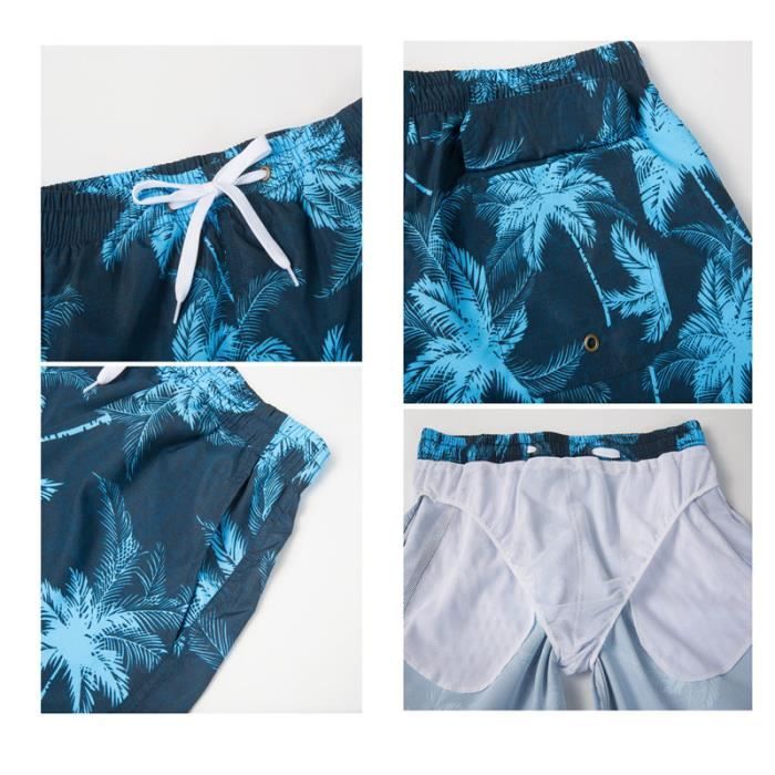 Short De Bain Homme Séchage Rapide Hawaïen – Maillot De Bain Imprimé Tropical Avec Doublure Filet, Poches Et Cordon – Confort Été Plage Piscine
