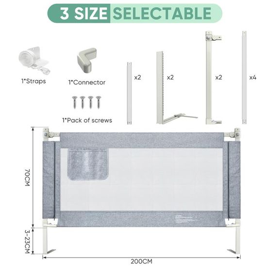 ERROLVES® Barrière de lit bebe, L 150 cm Protection contre chutes ERROLVES® Barrière de lit bebe, L 150 cm Protection contre chutes