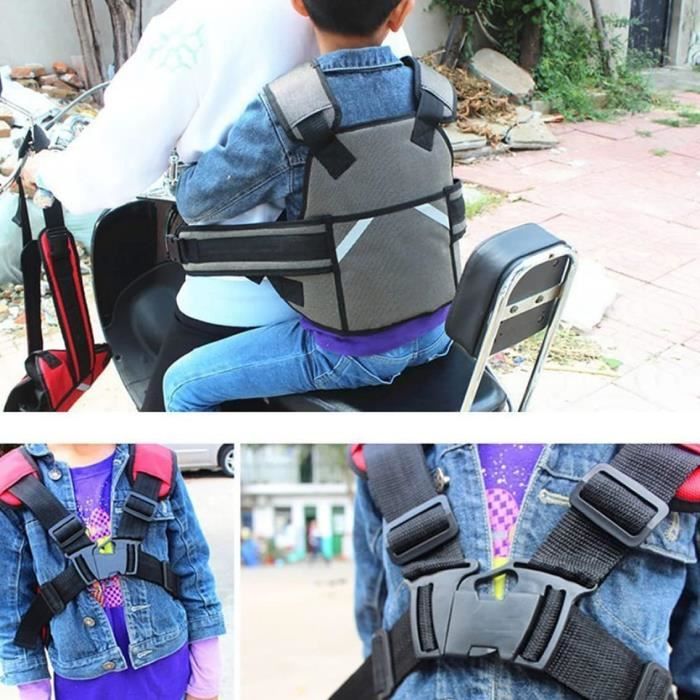 Ceinture De Sécurité Enfant Pour Moto - Réglable 2-15 Ans, 4 Points D'attache, Bandes Réfléchissantes