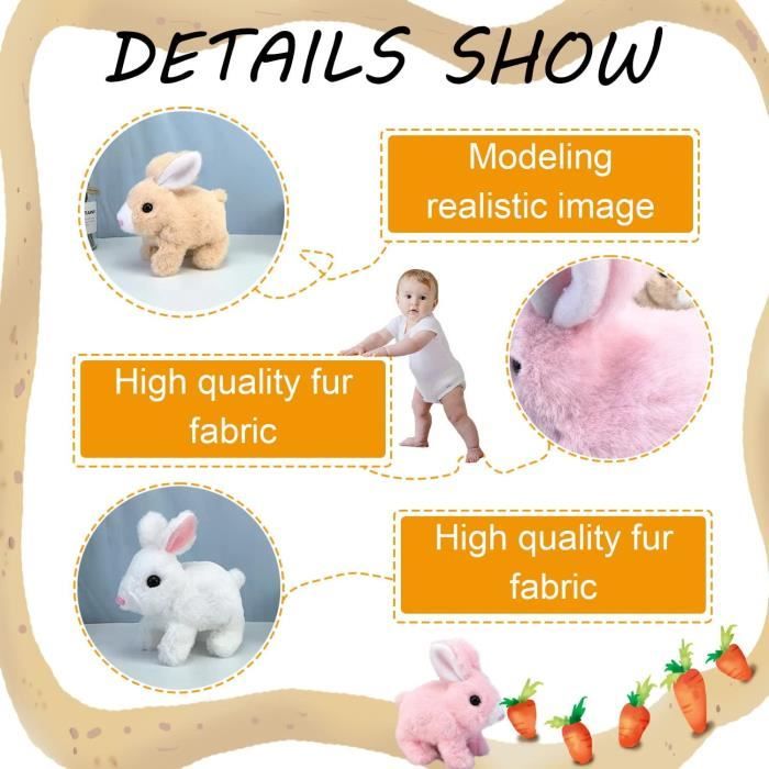 Lapin Rebondissant Interactif Avec Carotte – Peluche électrique Qui Saute, Remue Les Oreilles Et Fait Des Sons – Jouet De Pâques Pour Enfant (jaune)