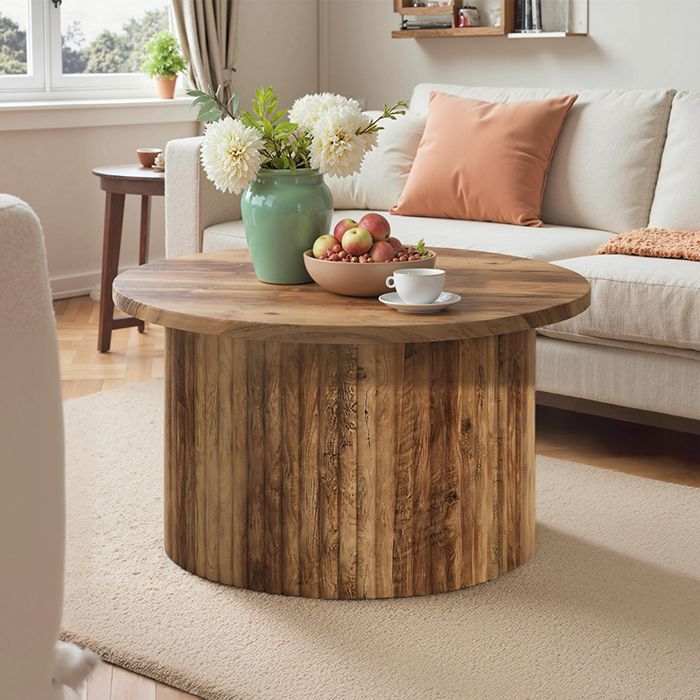 Table Basse Santa Ana Style Industriel Ronde En Bois Recyclé 110 Cm - Table Basse En Bois Et