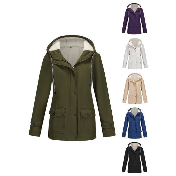 Manteau Femme élégant Imperméable à Capuche - Veste Chaude Automne Hiver, Style Casual Pour Extérieur, Couleur Unie