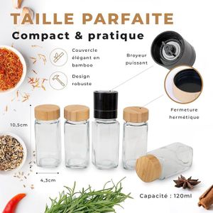 Lot De 3 Pots à Épices En Verre 120 Ml Avec Couvercle Bois – Transparent, Idéal Sel, Poivre, Cannelle