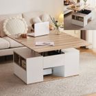 LEYTN Table basse relevable bois 100x51x47cm Table basse salon moderne avec 2 plateaux 2 tiroirs 3 compartiments et 2 portes - blanc