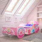 KOBI Lit enfant pour filles Voiture Carriage Rose - 80x160 cm + Matelas + sommier
