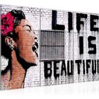 Tableau Décoration Murale 120x80 cm Runa art 301331a Life is Beautiful Banksy - 3 Panneaux Deco Toile Prêt à Accrocher - Gris