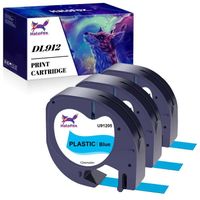 3x HALOFOX Compatible pour Dymo LetraTag Ruban Plastique 91205, 12mm x 4 m,pour Dymo LetraTag LT-100H,  noir sur bleu