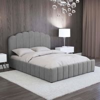 Lit coffre MADALA - Velours gris - 160x200 cm - Tête de lit rembourrée - Rangement pratique