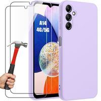 Coque + 2 Verres Trempéspour Samsung Galaxy A14 5G-4G, Protection Ultra Slim Antichoc Anti-Rayures Violet