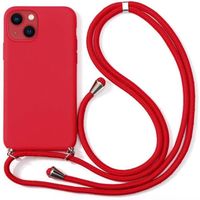 Coque Collier Cordon Pour iPhone 13 (6.1") Rouge Couleur Unie Mince Protection Silicone Souple