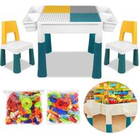 HENGMEI Table pour enfants avec chaises Groupe de sièges avec 163 blocs de construction
