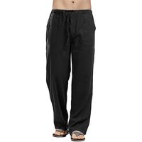 Pantalon de Loisir Homme en Coton Lin Décontracté Noir - Loose - Taille Elastique - Respirant