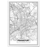 Tableau Panorama Carte de Frankfurt 50x70 cm - Imprimée sur Toile - Tableau Ville Noir Blanc