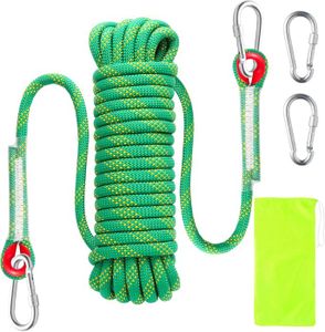 Corde D'escalade Statique Nylon 10 Mm X 10 M - Pour Travail En Hauteur, Rappel, Secours (avec 2 Mousquetons Et Sac)