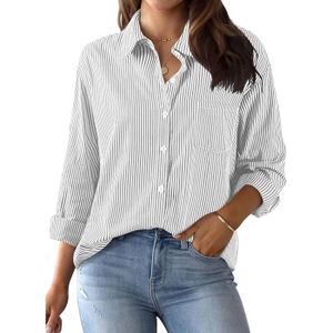 Chemisier Femme Chic et Élégant à Manches Longues Chemise à Rayures avec Boutons Blouse Col en V Décontracté Haut Gris
