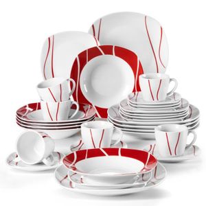 Service de Vaisselle, 36 pièces Service de Table en céramique Bols à Motif de Cerise en Porcelaine Assiette à dîner Service de cuillère