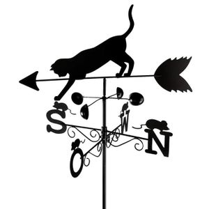 GIROUETTE - CADRAN Décoration de jardin - Girouette chat et souris en métal noir - 40 x 50 x 170 cm