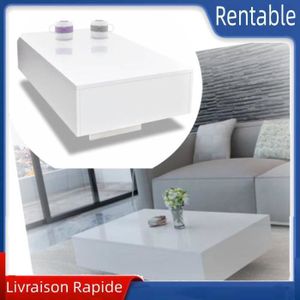 TABLE BASSE Table Basse Rectangulaire Haute Brillance - Moderne - Blanc - Bois - Avec Storage