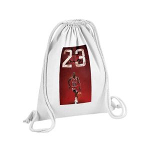 SAC DE SPORT Sac de Gym en Coton Blanc Michael Jordan 23 Chicago Bulls Basket Superstar GOAT 12 Litres